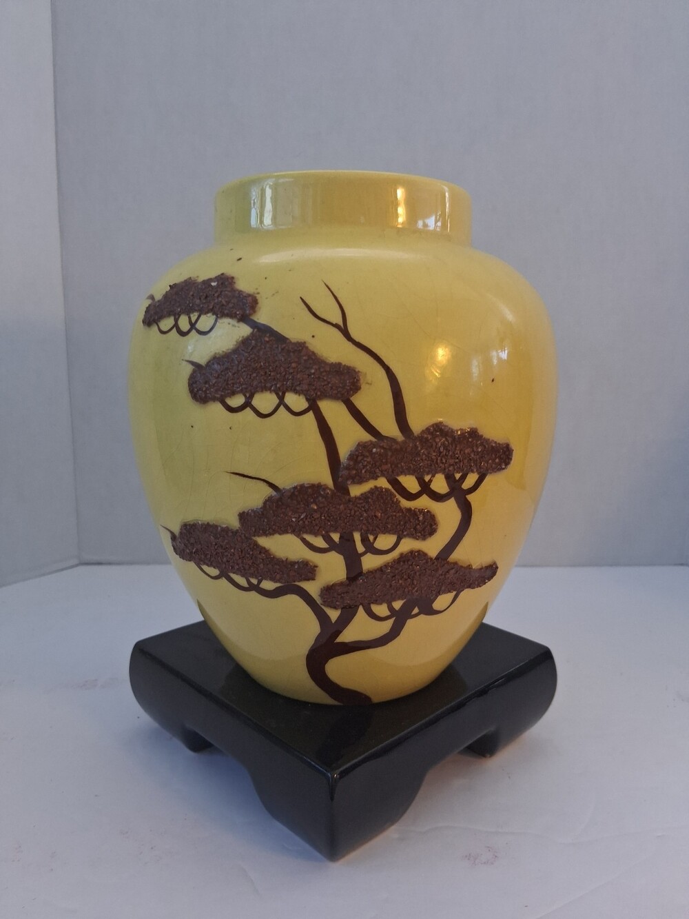 VTG MCM Weil Ware California Pottery; Yellow Ming Tree Vase #1333
